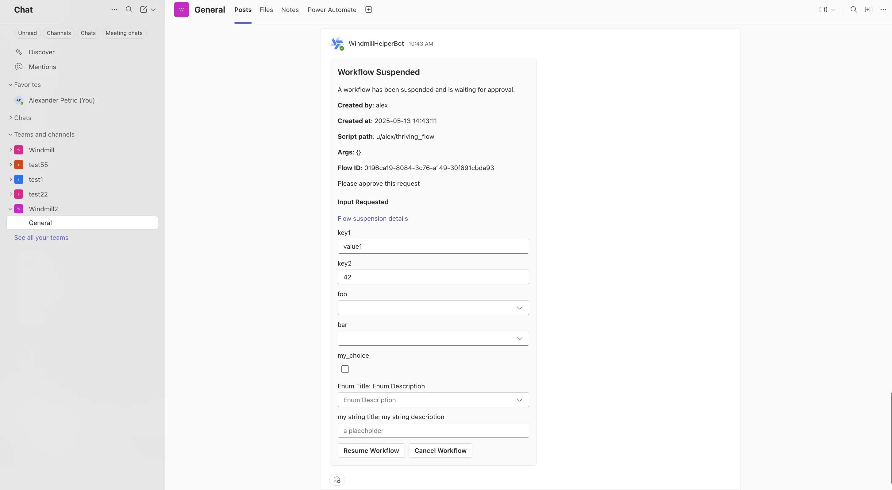 Approval form teams